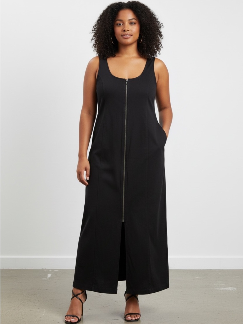 Universal Thread Black Zip-Front Sleeveless Maxi Dress